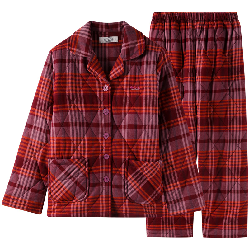 美标女咖啡碳夹棉格子套装