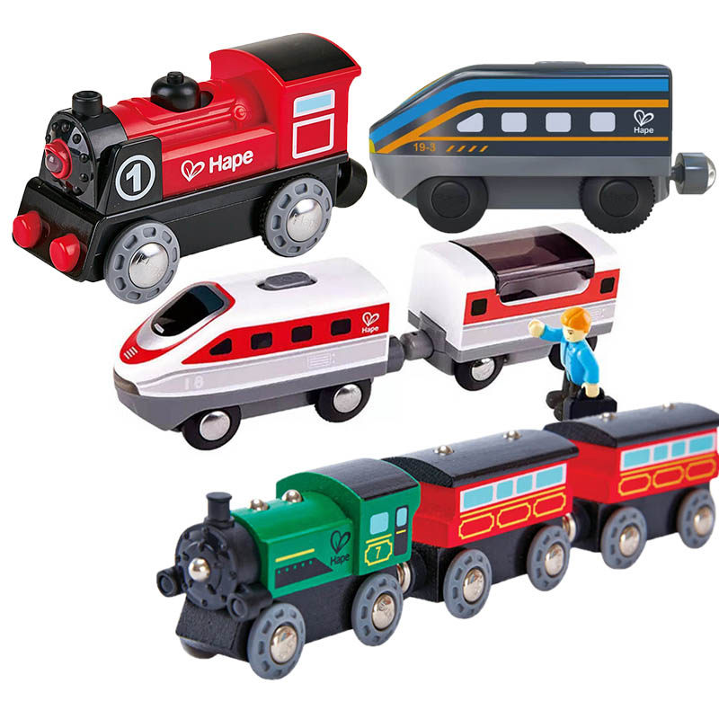 Hape电动火车头火车轨道磁力小火车木质儿童玩具节日六一礼物