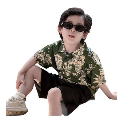 男童2026新款港风玫瑰花衬衫套装