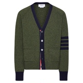 6期免息 THOM BROWNE男士 落肩袖 宽松V领羊毛开襟衫