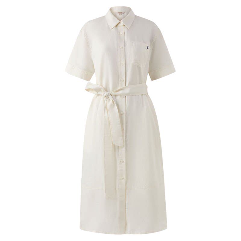 【法国亚麻】Eland衣恋连衣裙女单排扣棉质收腰衬衫领中长裙夏季