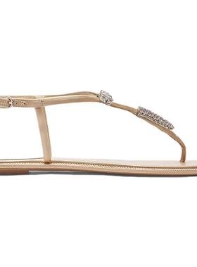 【新年折扣】RENE CAOVILLA SERENTE系列米色水钻夹趾平底凉鞋