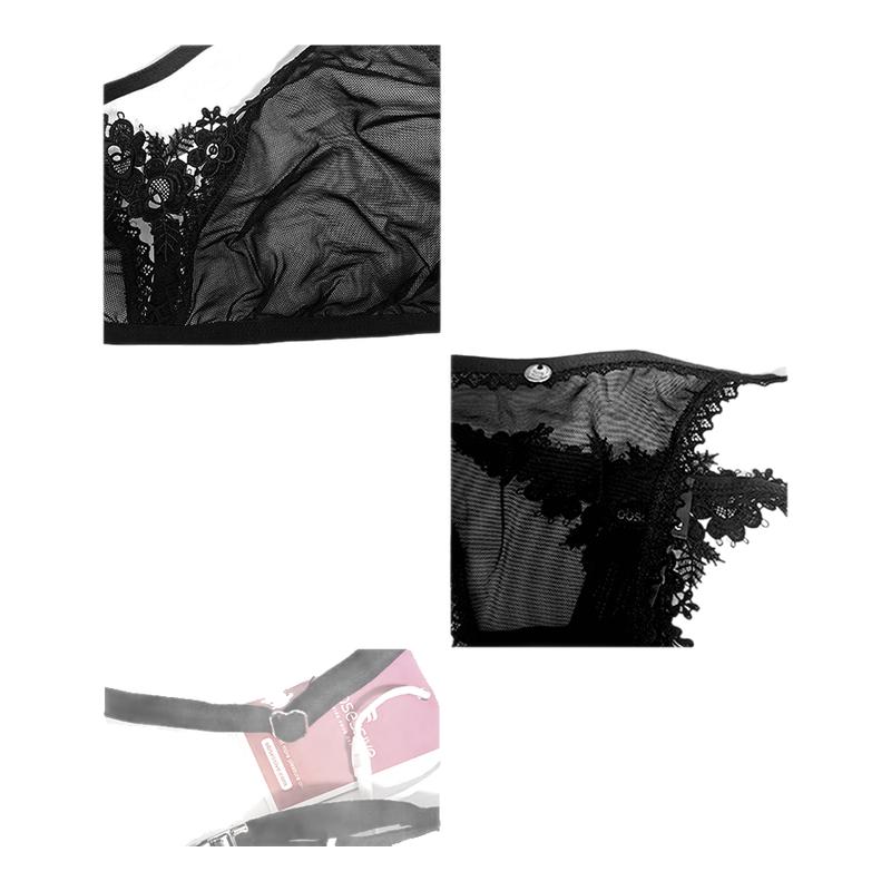 obsessive内衣套装文胸内裤法式蕾丝刺绣三角杯女网纱丁字裤性感