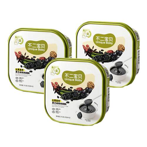 不二宝贝黑芝麻核桃糊糊山药薏米儿童营养早餐五黑速食米粉辅食粥