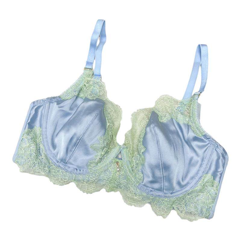 锋燕性感大胸显小女士内衣薄桑蚕丝蕾丝软钢圈防下垂法式纯欲文胸