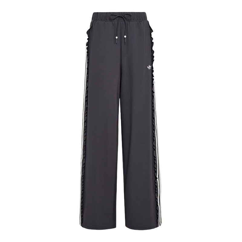 adidas阿迪达斯三叶草复古风荷叶边针织运动裤春女抽绳长裤KU9385