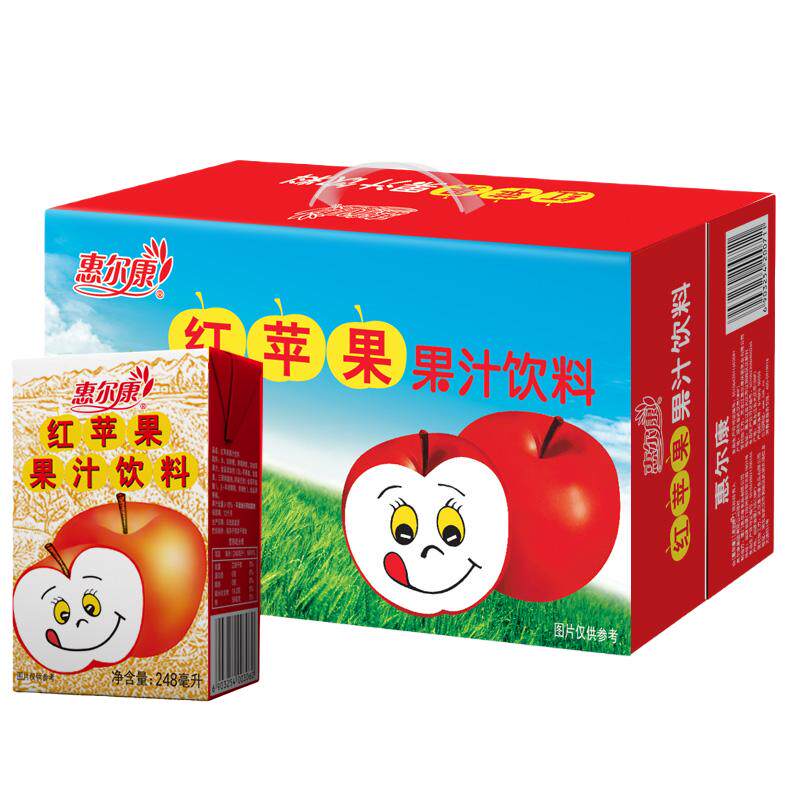惠尔康红苹果饮料苹果汁饮料整箱80后怀旧饮料248ml*24盒福建饮料