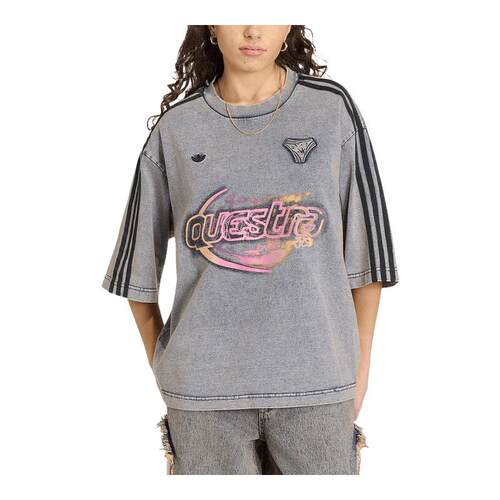 adidas阿迪达斯三叶草棉质牛仔布大号半袖丝印图案短袖T恤 KZ5012