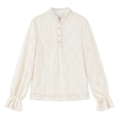 时尚 新款 百搭立领上衣 2025年冬季 秋水伊人优雅浪漫风木耳边蕾丝衫