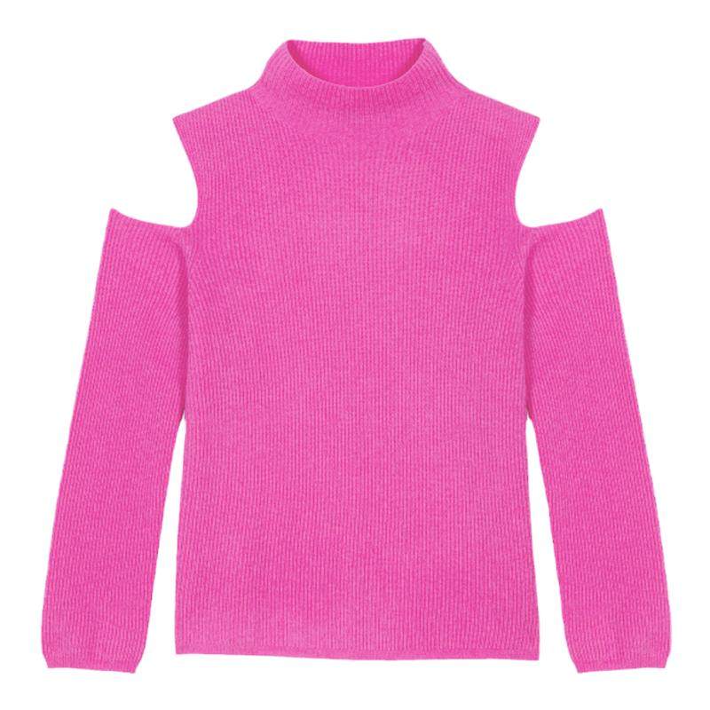 Maje博主同款秋冬女装法式时尚玫红色九分袖半高领露肩针织上衣,女装/女士精品,毛衣,淘宝优惠券,粉丝福利购,淘宝优惠卷