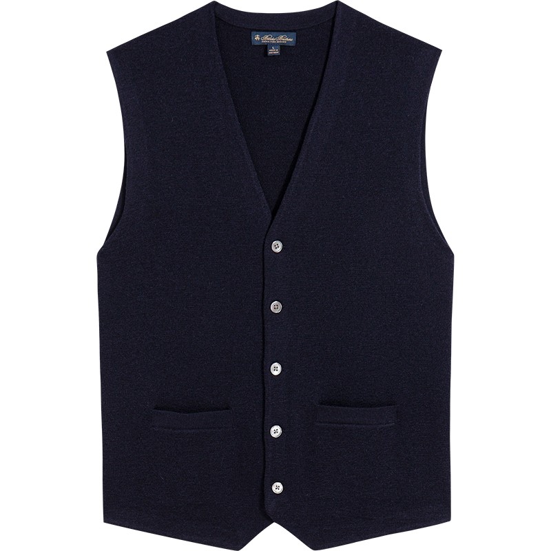 Brooks Brothers/布克兄弟男士秋冬新品绵羊毛纯色V领马甲