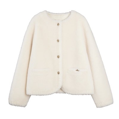 ELLE白色高级感小香风毛绒短外套