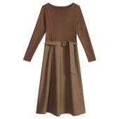 时尚 YINER音儿女装 冬季 绵羊毛拼接针织收腰A字连衣裙