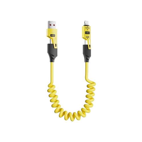 全兼容快充65w四合一弹簧伸缩数据线适用华为闪充typec安卓苹果PD车载Carplay投屏线usb笔记本iPhone16充电器