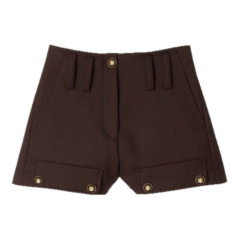 SANDRO2025秋冬新款女装时尚简约棕黄色金属纽扣装饰高腰直筒短裤,女装/女士精品,休闲裤,淘宝优惠券,粉丝福利购,淘宝优惠卷