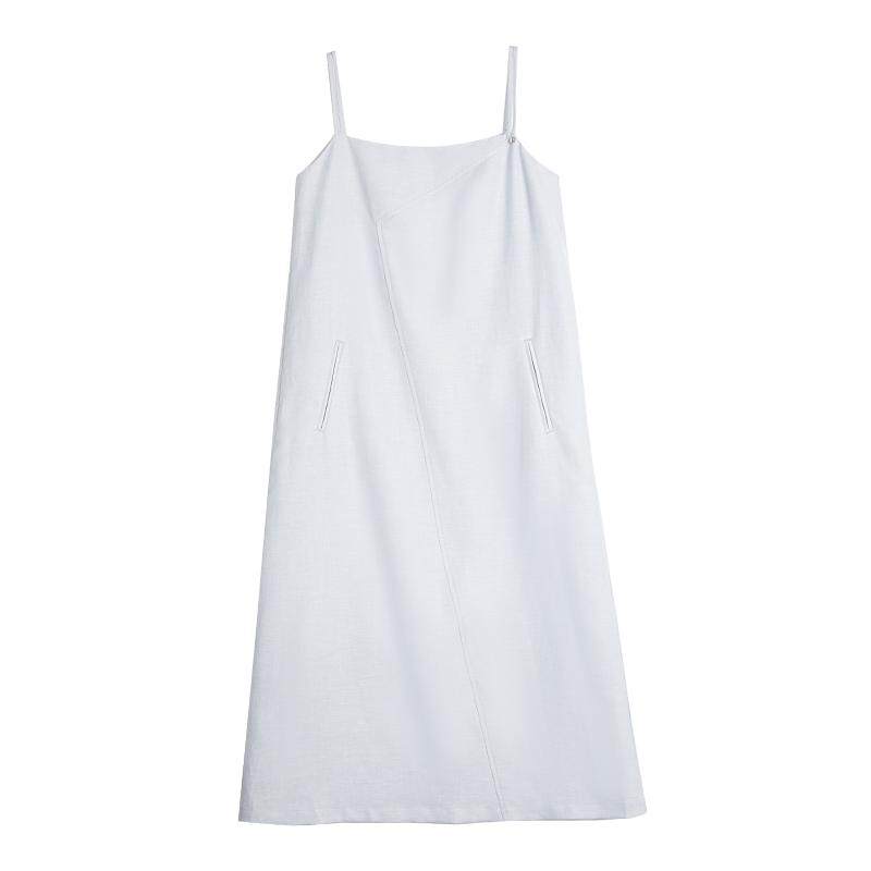 ELLE法式优雅亚麻吊带连衣裙