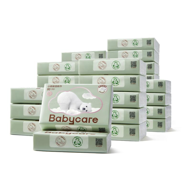 babycare婴儿保湿熊柔巾新生儿超柔乳霜纸巾抽纸80抽柔纸巾