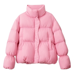 Amii2025冬新款设计感花苞型短款拉链按扣立领鸭绒羽绒服女