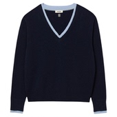 末6折SANDRO2025秋冬新款 女装 法式 季 气质简约撞色花边V领针织衫