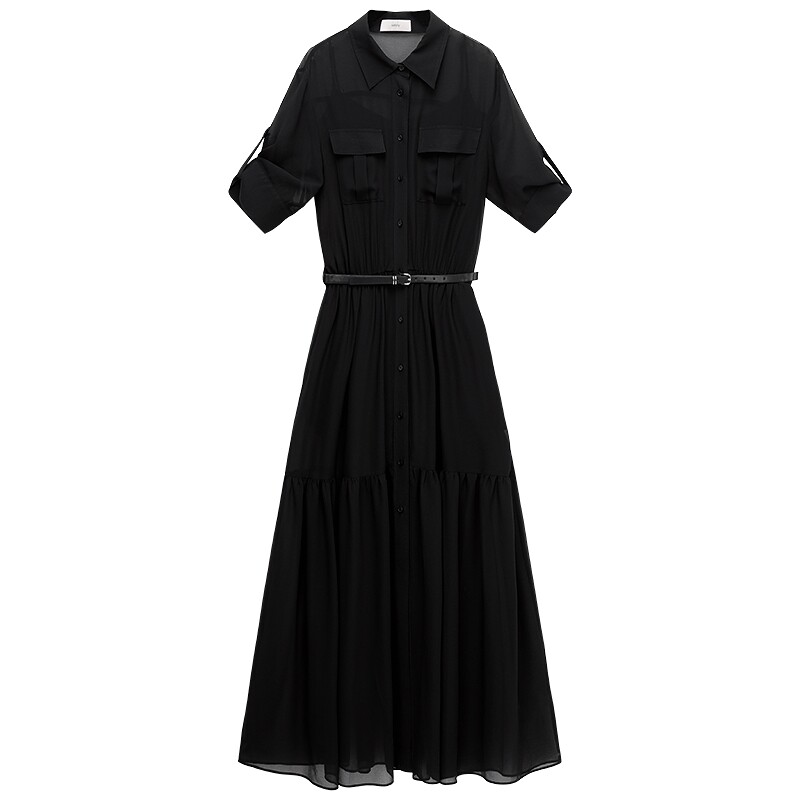 【新品】OCHIRLY欧时力 连衣裙26春夏腰带雪纺衬衫裙两件套