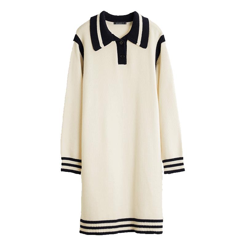 设计法式ELLE撞色针织连衣裙