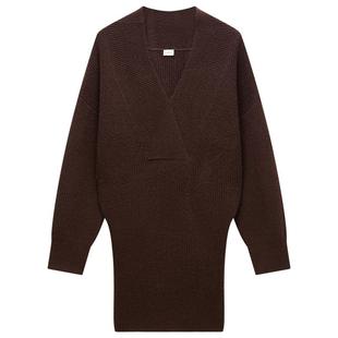 OCHIRLY欧时力 露肩领V领毛织连衣裙裙子女短裙坑纹春夏