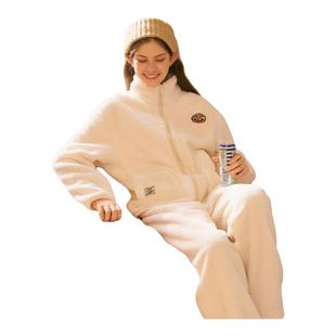 TeenieWeenie小熊睡衣女2025秋冬刺绣加绒加厚立领保暖家居服套装