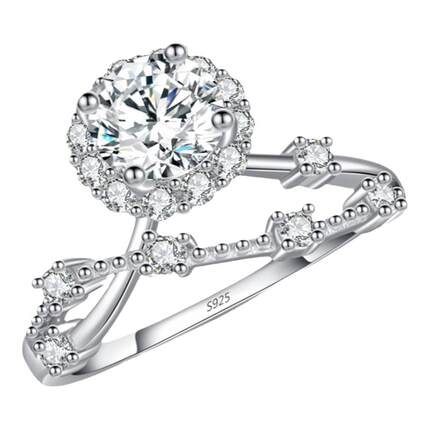 MODIAN摩典莫桑钻S925纯银闪耀镶钻花冠戒指女小众设计线条指环