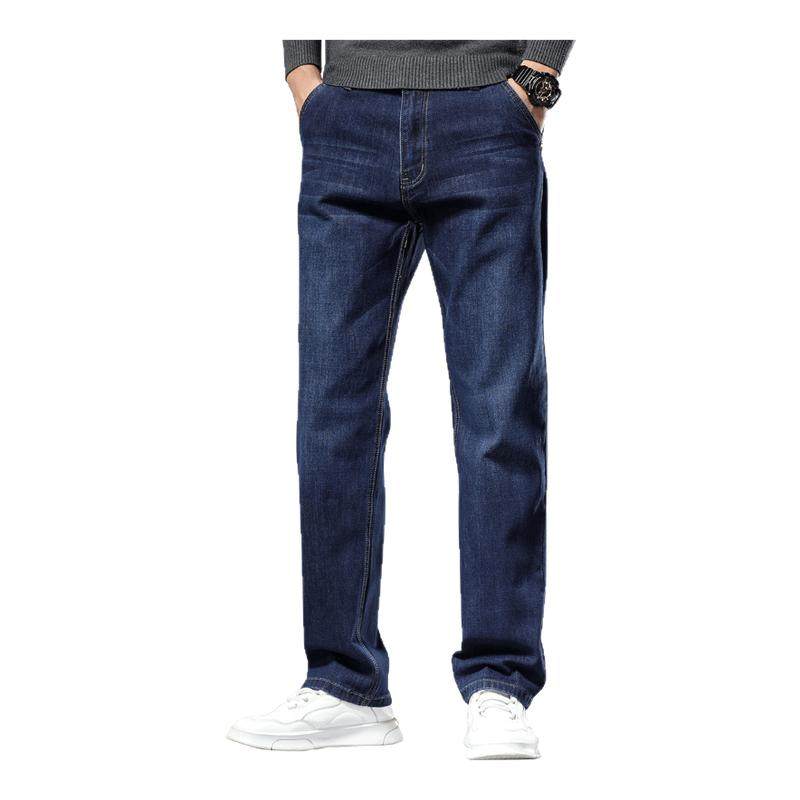 罗蒙冬季加绒加厚牛仔裤男士宽松直筒保暖裤秋冬款休闲长裤子男装