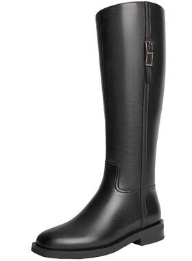 百丽女鞋复古高长靴骑士靴女靴冬季新款真皮显瘦长筒靴子3NF73DG4