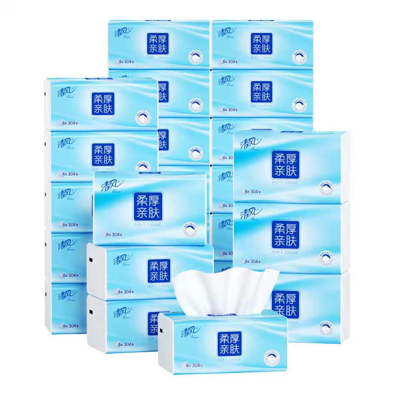 清风抽纸整箱柔厚气垫纸76抽24包