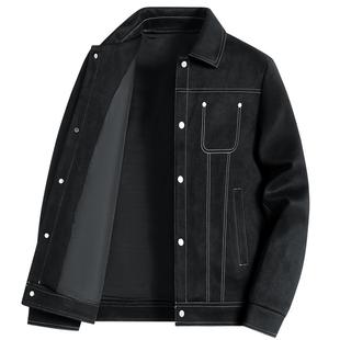 宽松上衣休闲夹克男款 新款 2026秋冬季 罗蒙麂皮绒加绒加厚外套男士