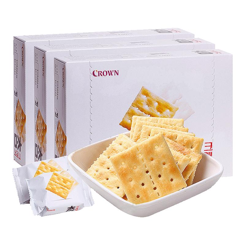 韩国进口零食品CROWN克丽安大太口苏打饼干280g*3盒早餐梳打饼干