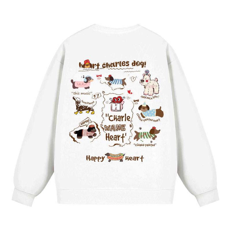 查尔斯桃心 美式小狗印花圆领卫衣男女春秋季百搭长袖打底情侣款
