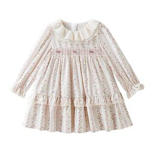 嫚熙童装儿童连衣裙女童衣服春季长袖碎花公主裙女宝周岁礼服长裙
