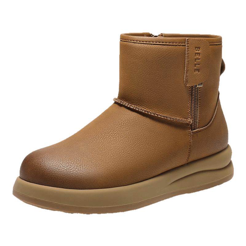 百丽厚底雪地靴针织羊毛棉鞋冬季新款加绒女靴子保暖短靴E5K1DDD5