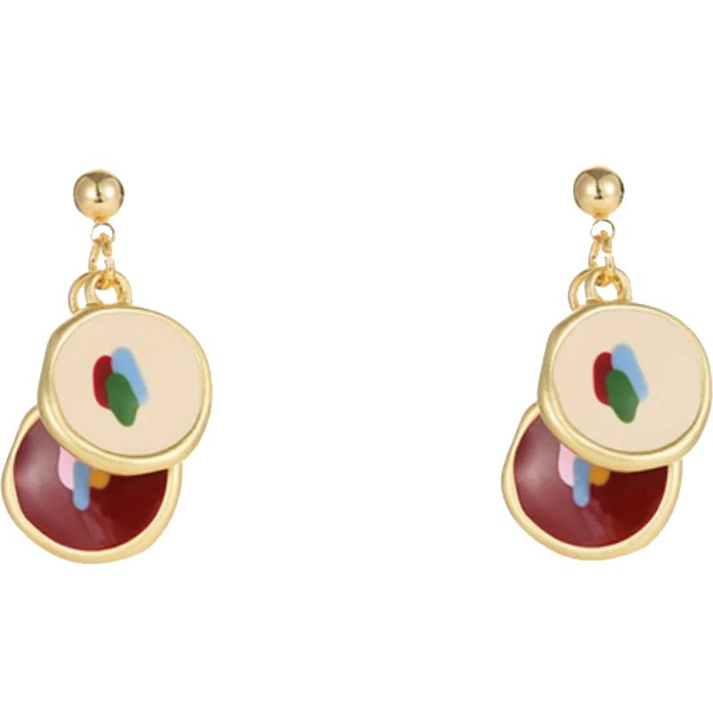 珐琅红色纯银耳钉女耳环2024新款