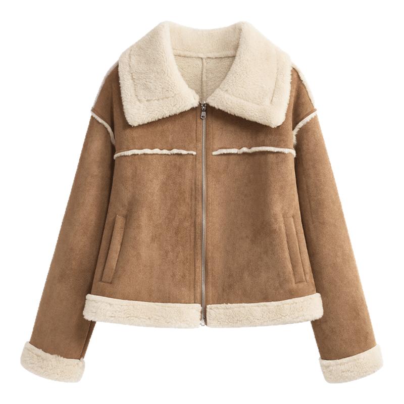 棉服女冬季麂皮绒棉衣羊羔毛外套