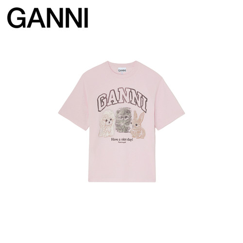 【新品会员9折】GANNI女装 甜美粉色短袖印花夏季T恤 A1050296868