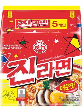 韩国不倒翁金拉面辣味120g*5包 OTTOGI/OTOKI原装进口真拉面泡面