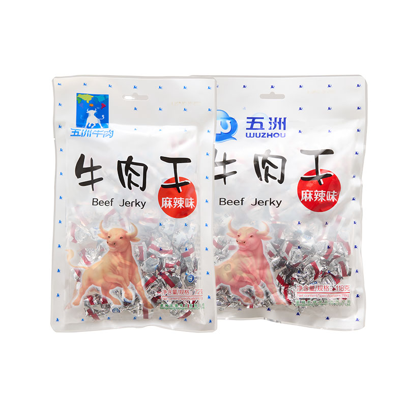 五洲牛肉粒糖果装风干原切牛肉干118g包装办公室休闲追剧零食小吃