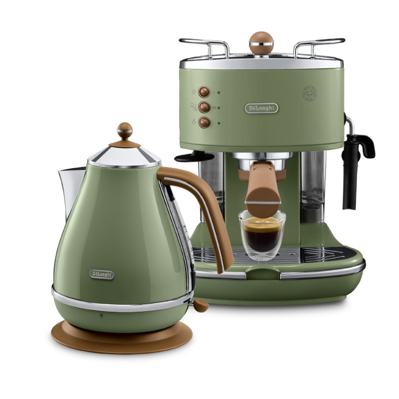 Delonghi/德龙复古系列半自动咖啡机+电热水壶 家用复古系列2件套