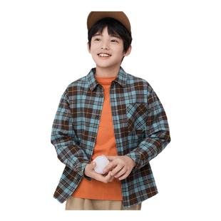 童装 新款 潮 中大童格子衬衣儿童纯棉上衣2025秋季 巴拉巴拉男童衬衫