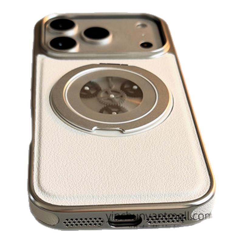 白色皮纹齿轮支架适用苹果17手机壳16Pro半软15pro简约磨砂高级感iPhone15防摔14新款17pro全包16promax男女