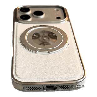 白色皮纹齿轮支架适用苹果17手机壳16Pro半软15pro简约磨砂高级感iPhone15防摔14新款 17pro全包16promax男女