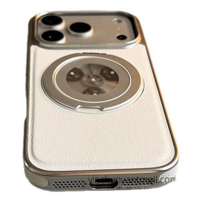 白色皮纹齿轮支架适用苹果17手机壳16Pro半软15pro简约磨砂高级感iPhone15防摔14新款17pro全包16promax男女