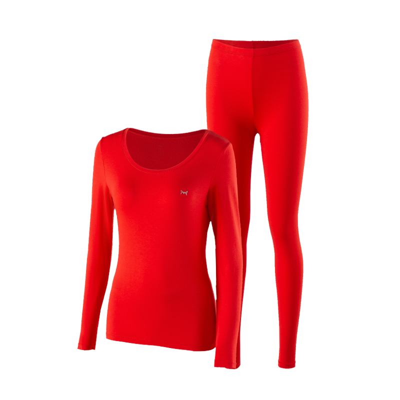 猫人莫代尔棉红内衣套装男女同款