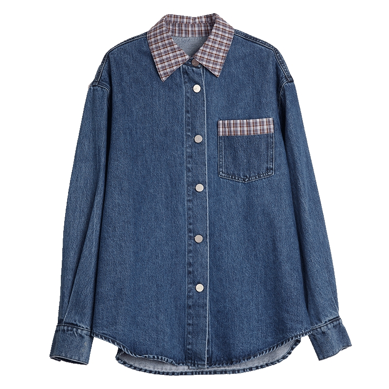 ELLE复古廓形牛仔衬衫女