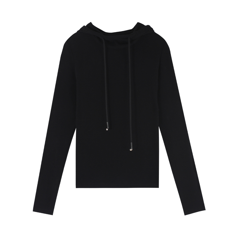 伊纳芙宽松气质连帽长袖T恤