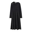 LILY2025冬新款 连衣裙女 含羊毛设计感收腰气质黑色显瘦A字长袖